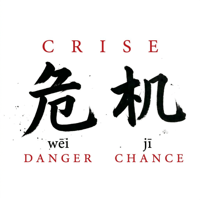 Chinese calligraphy characters for risk and opportunity on textured paper