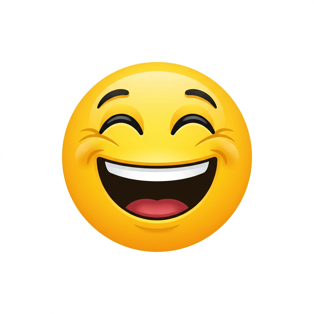 Yellow smiling face emoji with eyes closed and big open mouth laughing