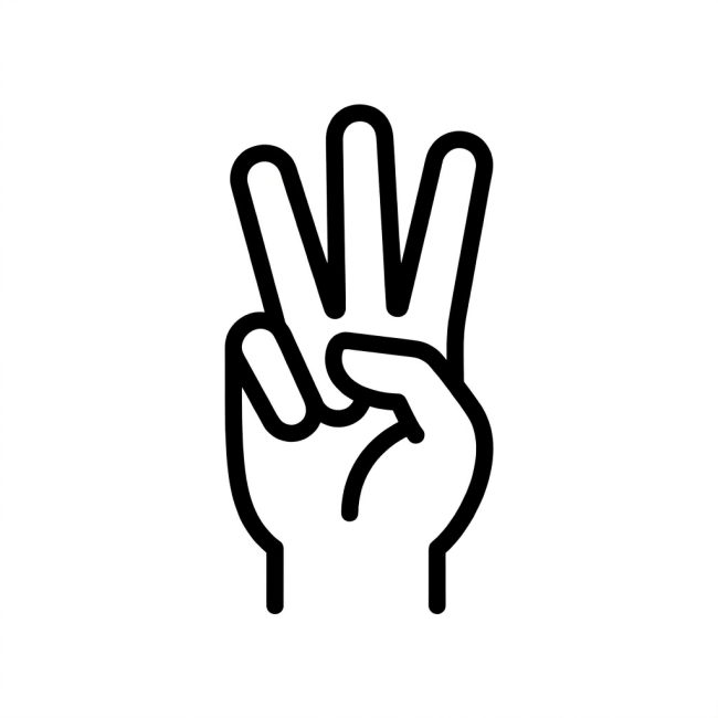 Hand showing number three gesture Hand with thumb folded, index, middle, and ring fingers extended indicating number three